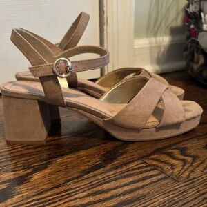 Kelly & Katie Suede Tan Block Heel Sandals
